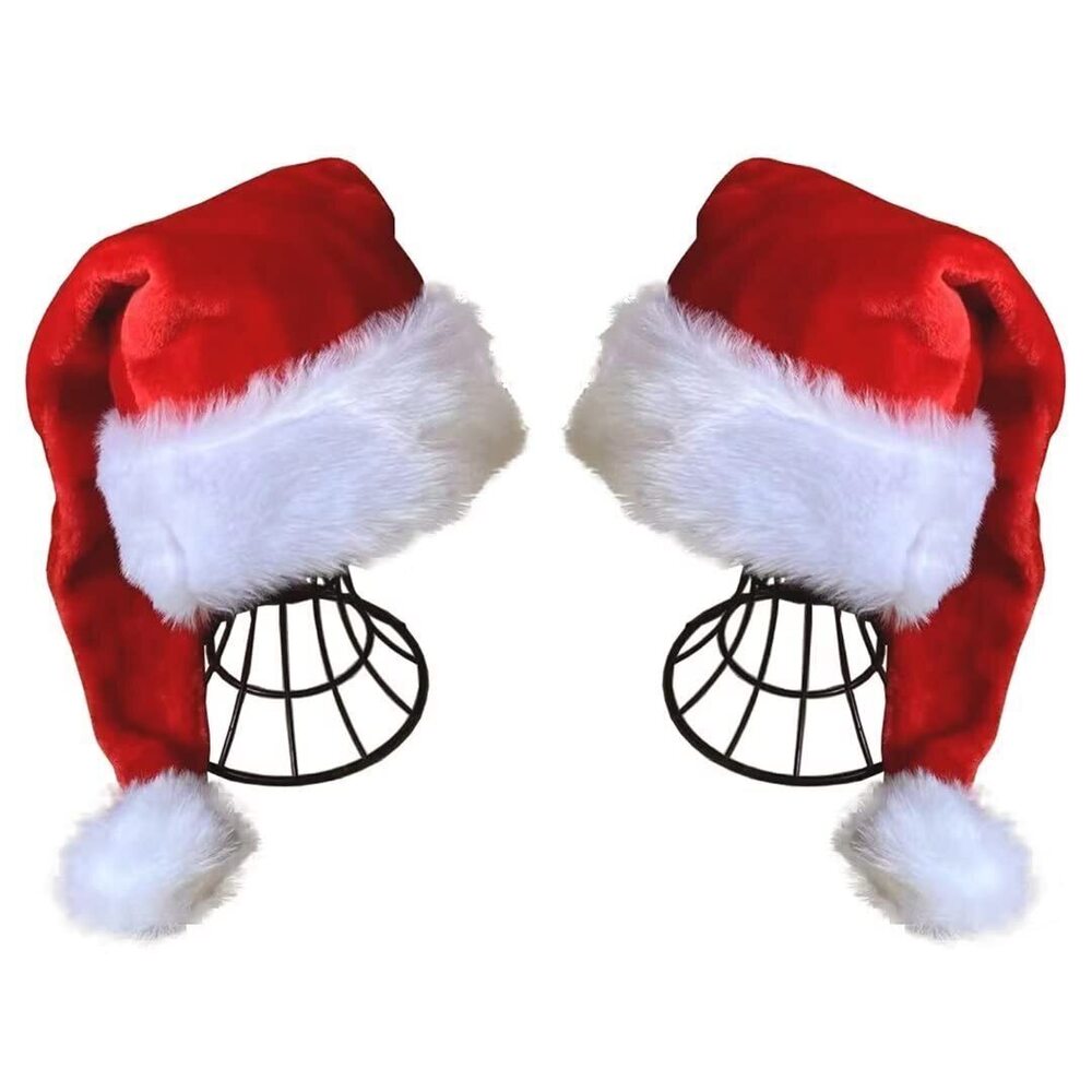 5641 Red Santa Hat - Adults Deluxe Red And White Xmas Christmas Hat Pack 2